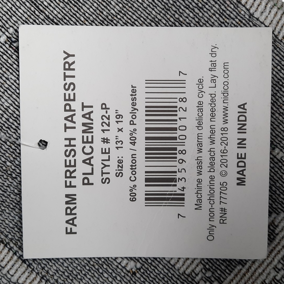 Set 2 Placemats Tablemat Gray White Rooster 13" x 19" Washable Farm Fresh Eggs - Picture 7 of 7